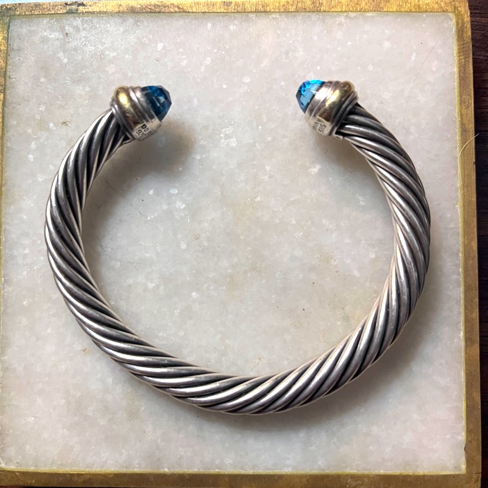 Authentic David Yurman silver cable bracelet with genuine topaz set in gold.